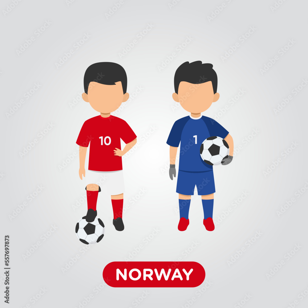 Vector Design illustration of collection football player of Norway with children illustration (goal keeper and player). Vector Design illustration of collection football player of Norway with children illustration (goal keeper and player).