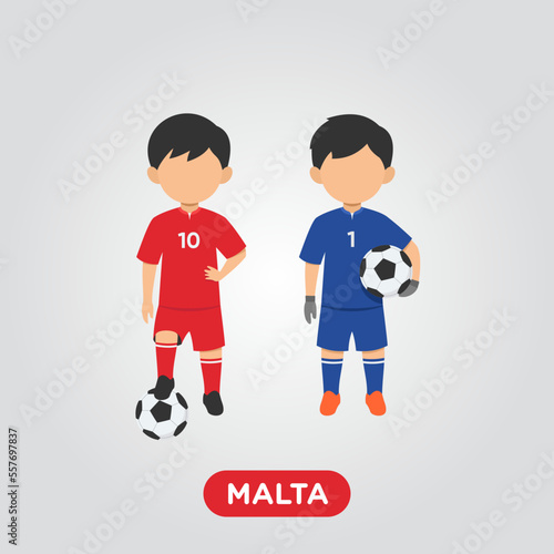 Vector Design illustration of collection football player of Malta with children illustration (goal keeper and player).