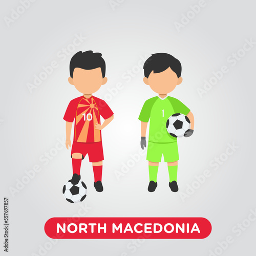 Vector Design illustration of collection football player of  North Macedonia with children illustration (goal keeper and player).