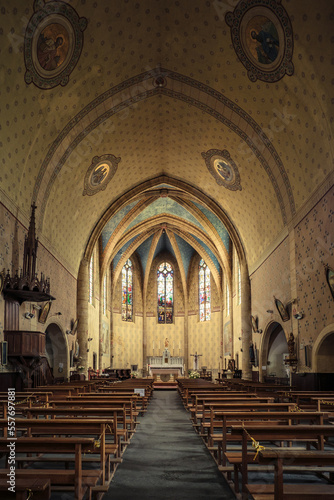 The 18th century painted interior of the village church of Bassoues (South of France, Gers)