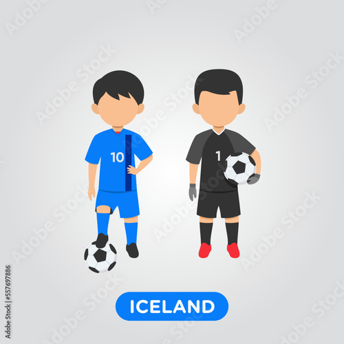 Vector Design illustration of collection football player of Iceland with children illustration (goal keeper and player).