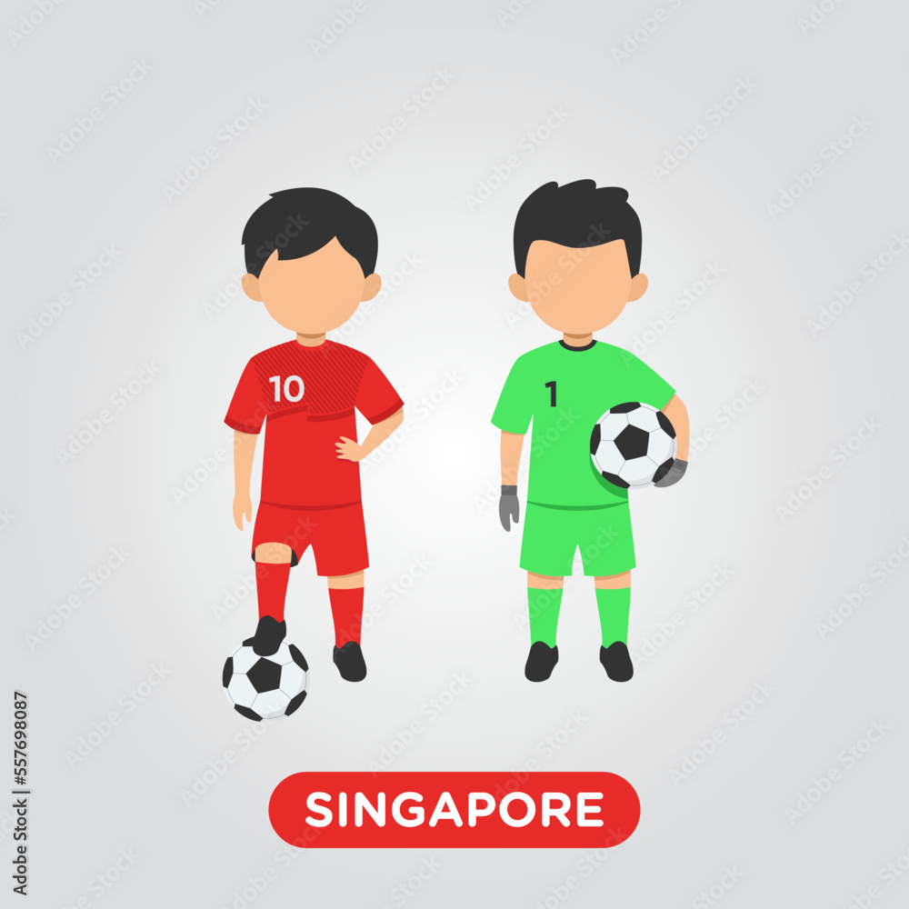 Vector Design illustration of collection football player of Singapore with children illustration (goal keeper and player).