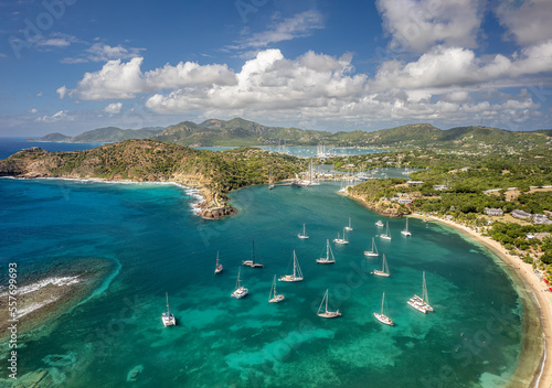 The drone aerial footage of Galleon Beach, Freeman's Bay and English Harbor in Antigua.	
