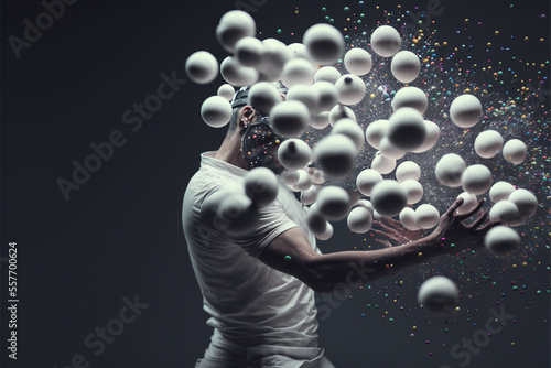 man juggling in front of black background. Generated AI photo