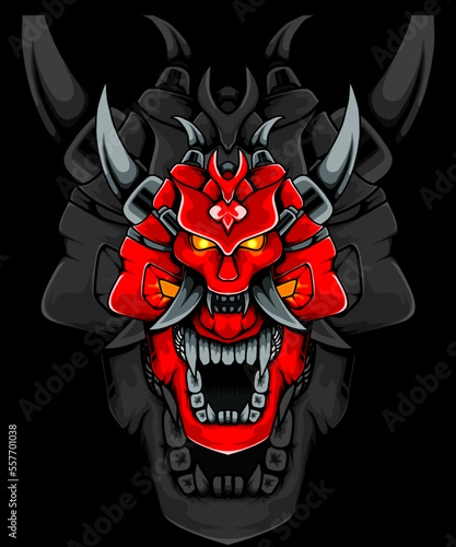 scary horned demon face illustration design