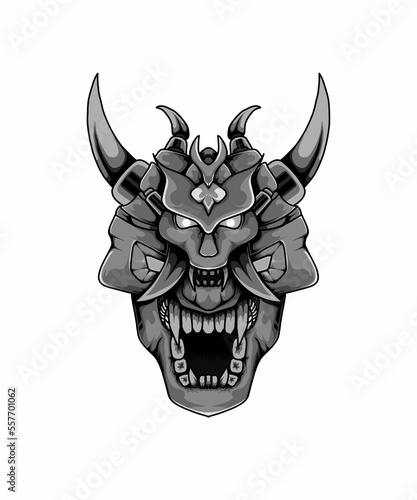 scary horned demon face illustration design