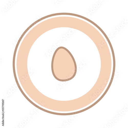 Circular panel with fresh egg in flesh color on white background