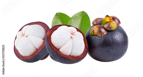 Mangosteen with leaf isolated on transparent png