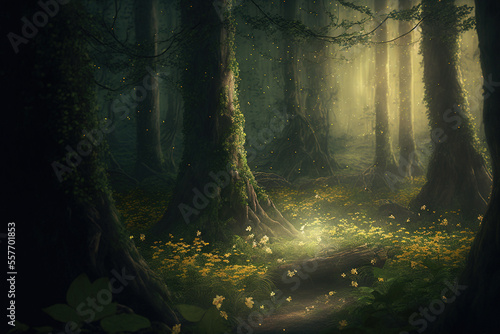 Dark fantasy fairy forest. AI