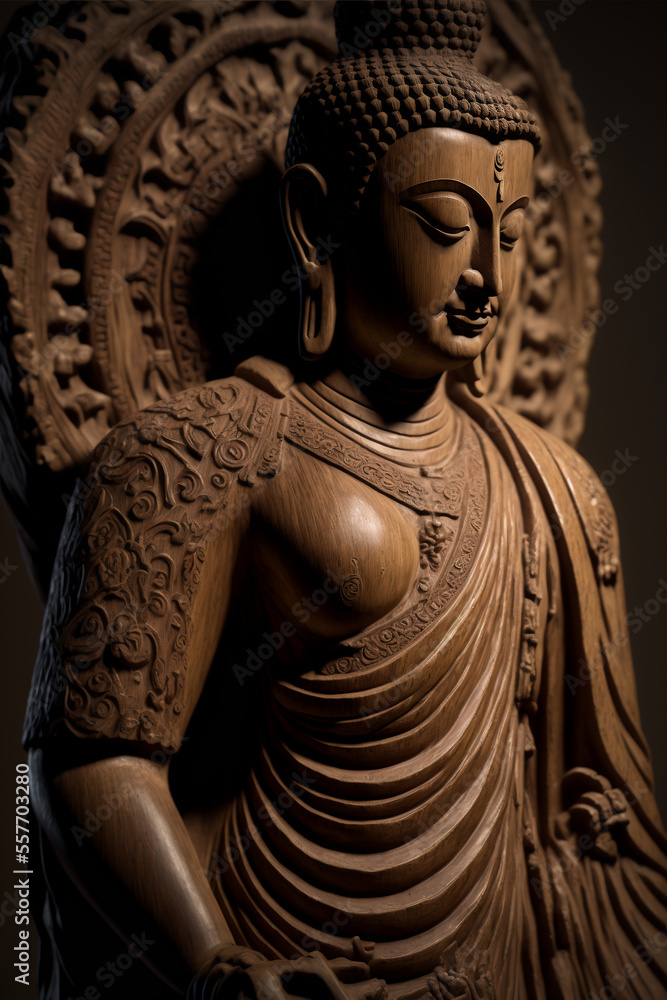 Buddha statue made of wood - generative ai