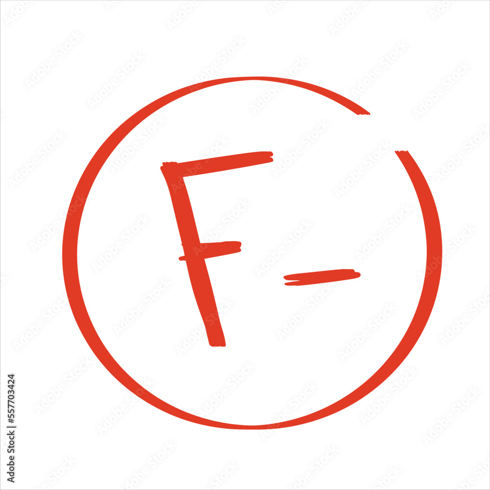 Grade result F minus isolated on white background Grade result F minus isolated on white background