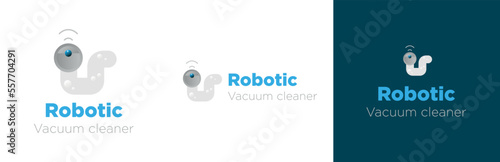 Robot vacuum cleaner logo design set, robotic cleaning gadget symbol, automatic mop emblem concept, floor cleansing editable commercial logotype, futuristic household item branding, isolated