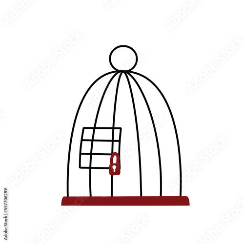 Bird cage with lock. Closed birdcage of lines. Bird house. Doodle cartoon