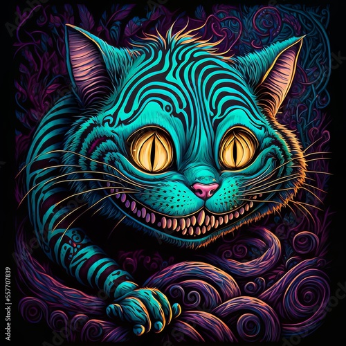 AI generated illustration of a Cheshire Cat. Scary character design. photo