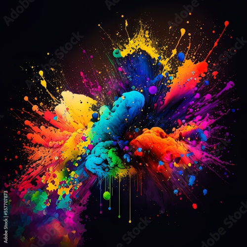 AI generated art of colorful Liquid Splash on black background © ern