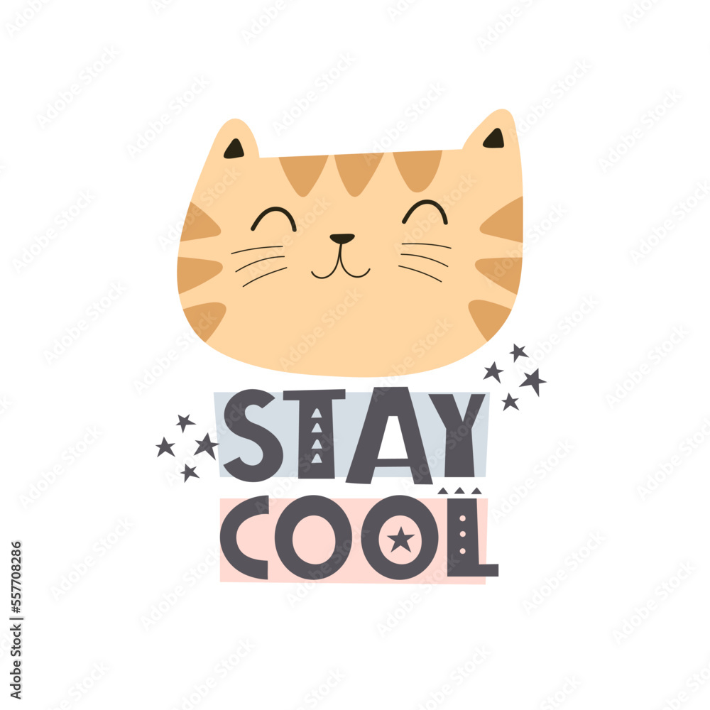 stay cool. hand drawing lettering, decor elements. flat style, colorful vector for kids. baby design for cards, poster decoration, t-shirt print