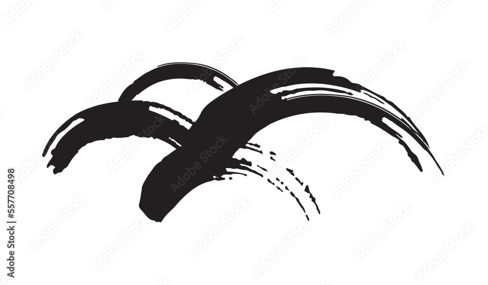 Naklejka premium かすれた筆の曲線モチーフ装飾の黒色ベクター素材