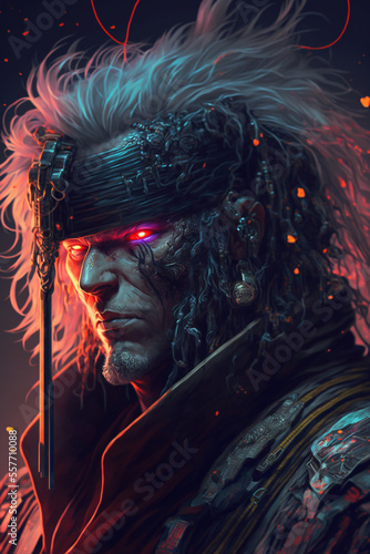 white haired pirate in cyberpunk world