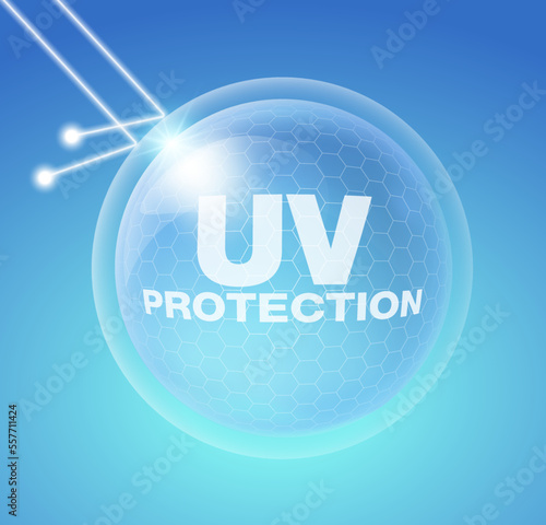Liquid atoms can block UV rays from the sun. Reflecting UVA and UVB rays, used to advertise sunscreens, lotions, serums, skin creams, cosmetics or liquids. realistic vector file.