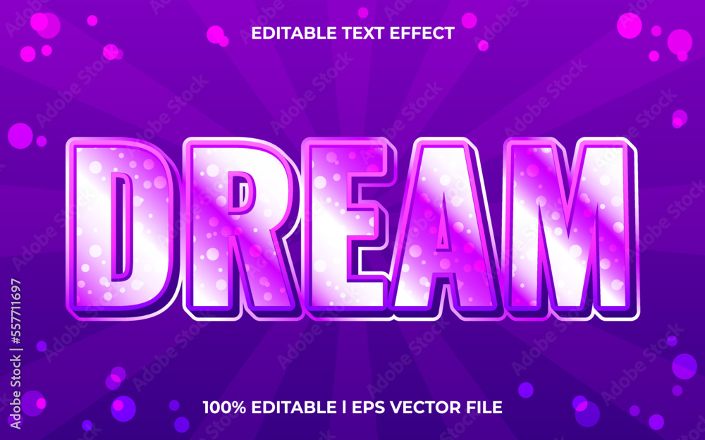 Dream editable text effect, lettering typography font style, glossy 3d text for tittle