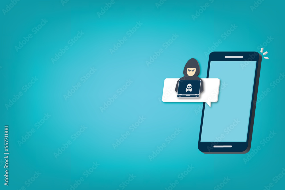 Hacker, malware notification on mobile phone. Smartphone with hacker alert, spam data on cellphone fraud error message, scam, virus. 3D vector illustration. Hacker, malware notification on mobile phone. Smartphone with hacker alert, spam data on cellphone fraud error message, scam, virus. 3D vector illustration.