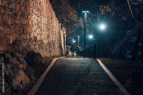 Photography night walk next to wall in Bratislava, Slovakia
