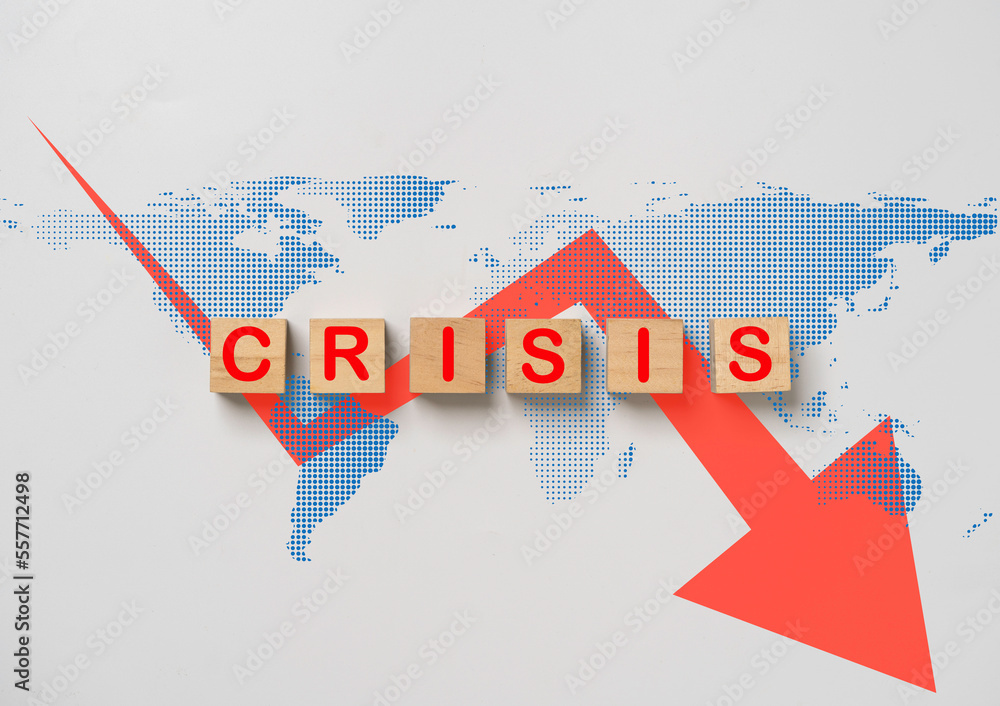 Crisis wording on world map with red decreasing graph for world crisis ...