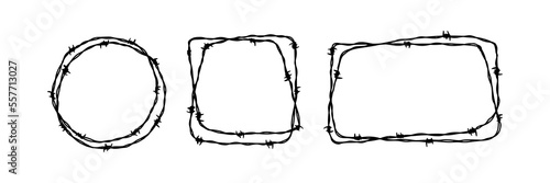 Set of barbed wire frames. Hand drawn vector illustration in sketch style. Design element for military, security, prison, slavery concepts