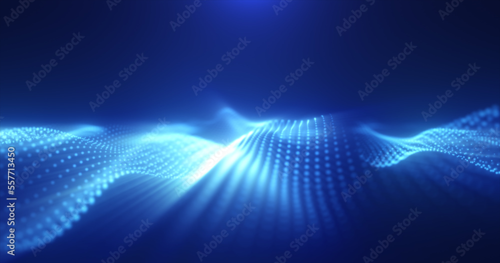 Abstract glowing blue magic energy wave from particles and dots bright shiny on a dark blue background. Abstract background Abstract glowing blue magic energy wave from particles and dots bright shiny on a dark blue background. Abstract background