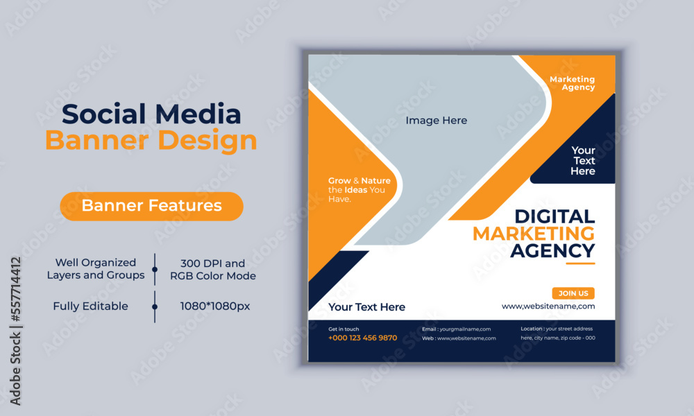 Digital marketing agency social media post banner design vector template modern layout design