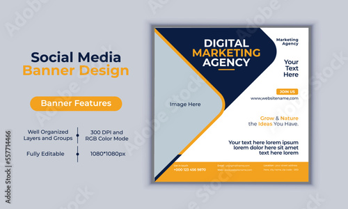 Digital marketing agency social media post banner design vector template modern layout design