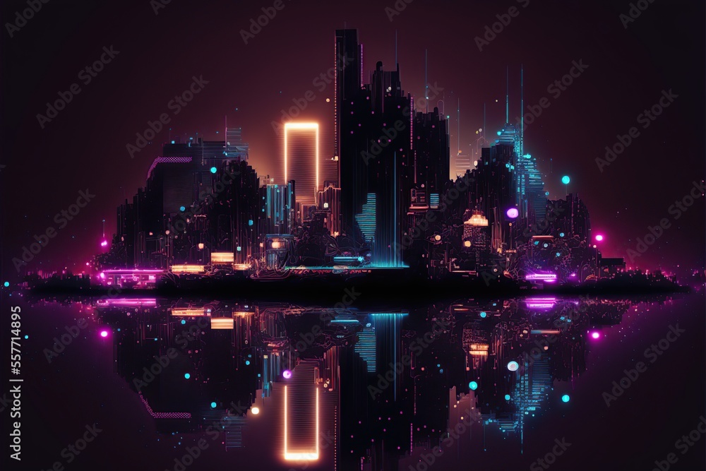 Obraz premium Abstract cityscape circuit with futuristic design. Created with generative AI technology and Photoshop.