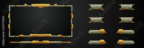 Gold metal borders game overlay screen interface panel and gui buttons for live video streaming