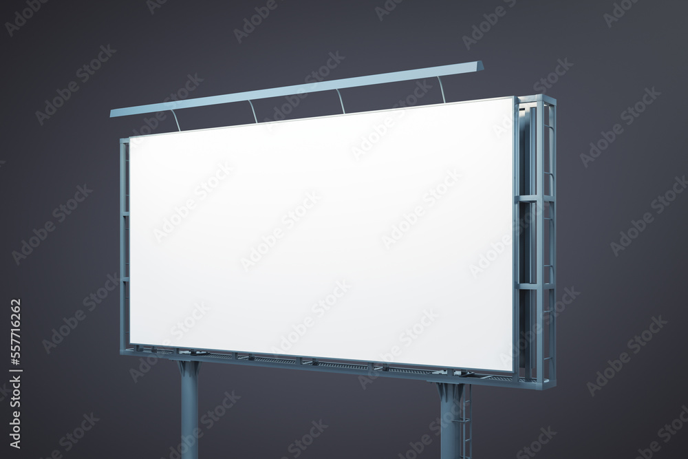 Obraz premium Blank white horizontal billboard isolated on dark background, perspective view. Mock up, 3D Rendering