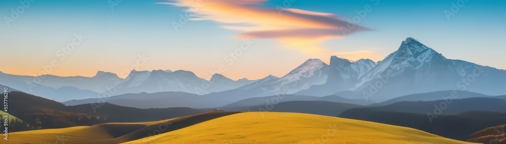 Sunset in a mountainous setting. Mountain with sunset in winter.