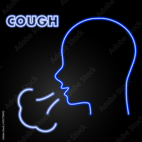 cough neon sign, modern glowing banner design, colorful modern design trends on black background. Vector illustration.