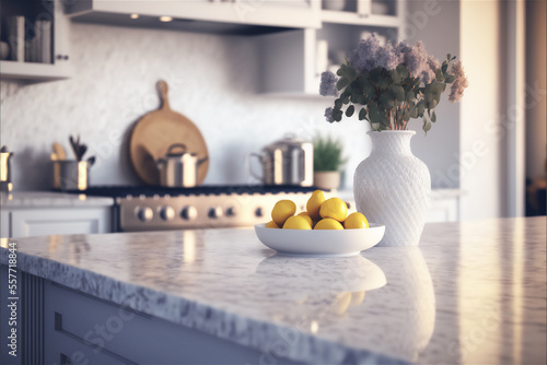 Marble Table in Modern Contemporary Kitchen - Generative AI