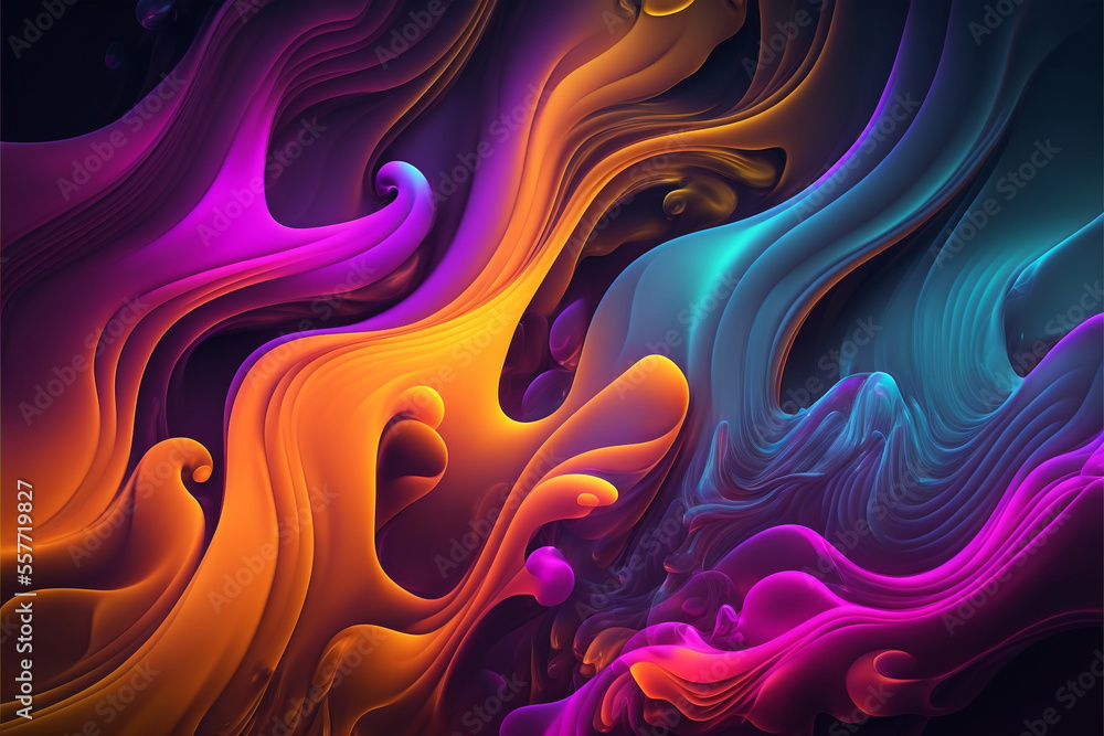 abstract glowing neon colors background with waves