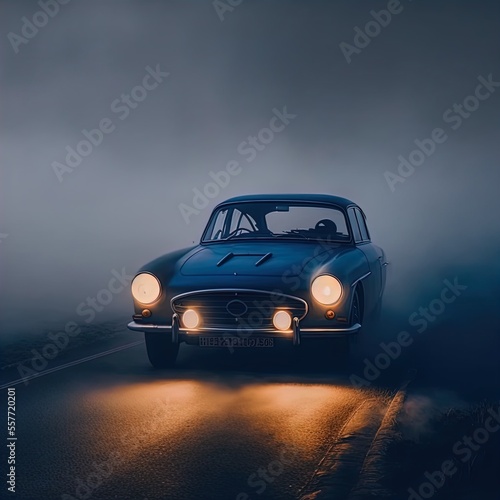 A mysterious car waits on a lonely road. © ECrafts