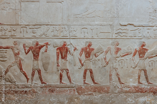 Photography Ancient Egyptian fresco in a tomb at the Saqqara Necropolis.