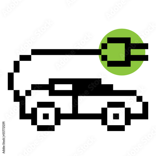 Pixel electric car illustration vector. Electrocar charger station.