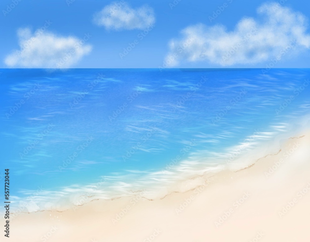 海の砂浜　水彩イラスト背景