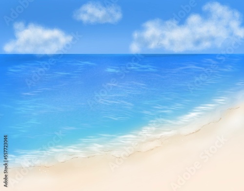 海の砂浜 水彩イラスト背景