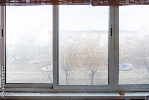 interior decoration of the interior of the balcony of a residential apartment. view from the balcony.