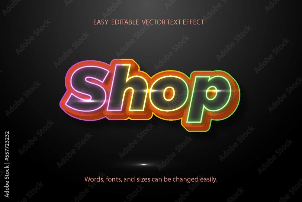 Shop 3D text effect. Editable text style effect with glow light theme. Shop 3D text effect. Editable text style effect with glow light theme.