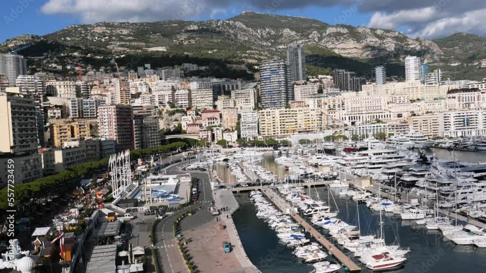 view of the French Riviera of Monaco, Monte Carlo from the Ferris wheel, Port Hercules, Christmas market view of the French Riviera of Monaco, Monte Carlo from the Ferris wheel, Port Hercules, Christmas market