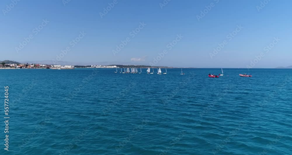 drone timelapse view of small sailboats in the sea drone timelapse view of small sailboats in the sea