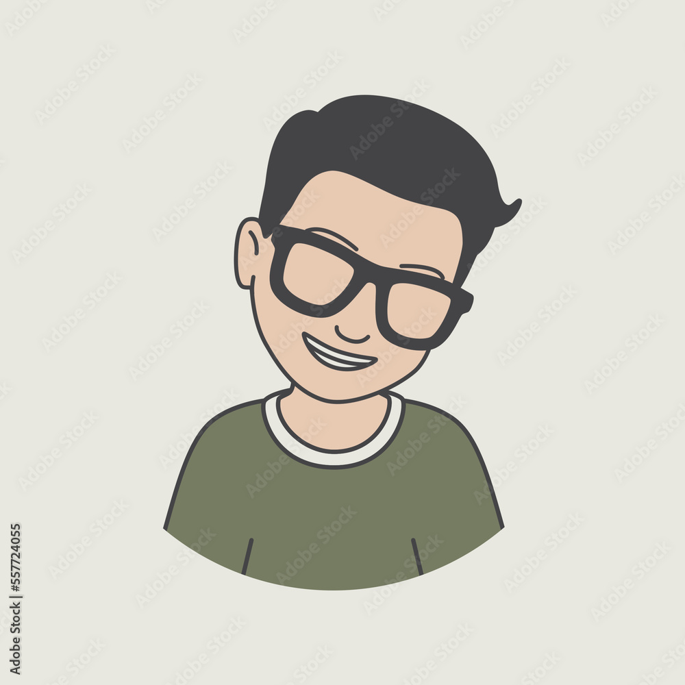 smiling man face icon, wearing glasses, a character illustration design