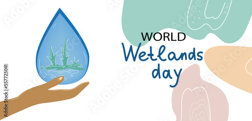 world wetlands day, vector doodle banner illustration