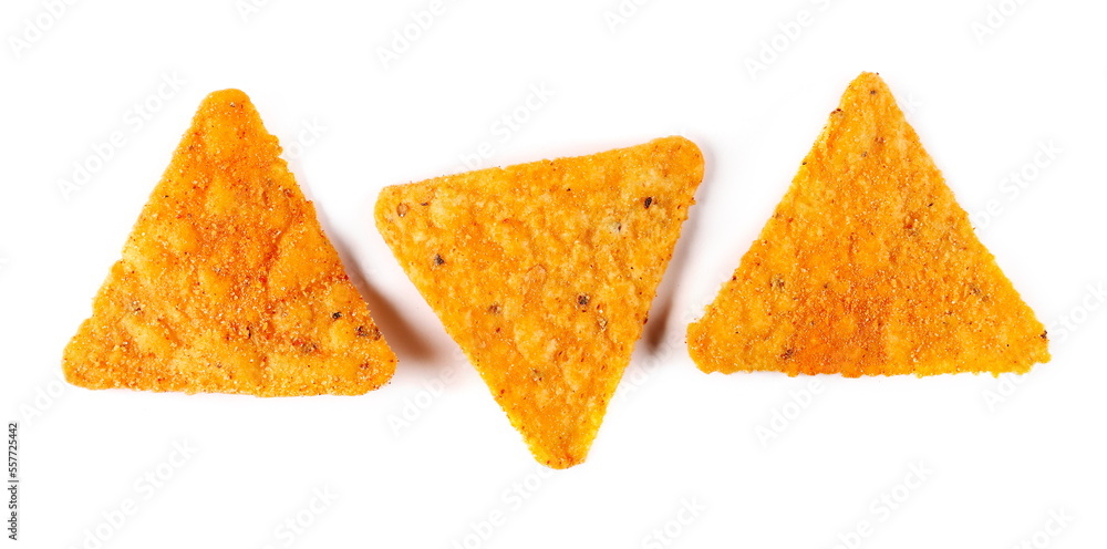 Tortilla chips set with flavor of barbecue isolated on white, top view Tortilla chips set with flavor of barbecue isolated on white, top view